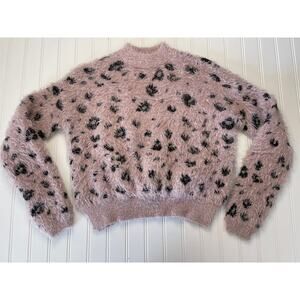 Candie's Blush Pink Cheetah Print High Neck Fuzzy Sweater Soft Size Womens Small